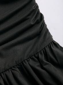 Sweetra Mono elegante y casual de verano para mujer con cintura ancha, volantes de encaje y contraste de color - Negro - Ver 6