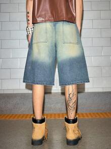 ROMWE MEN Street Life Men's Fashion Cross Pattern Belted Distressed Denim Shorts - Blue - View 3