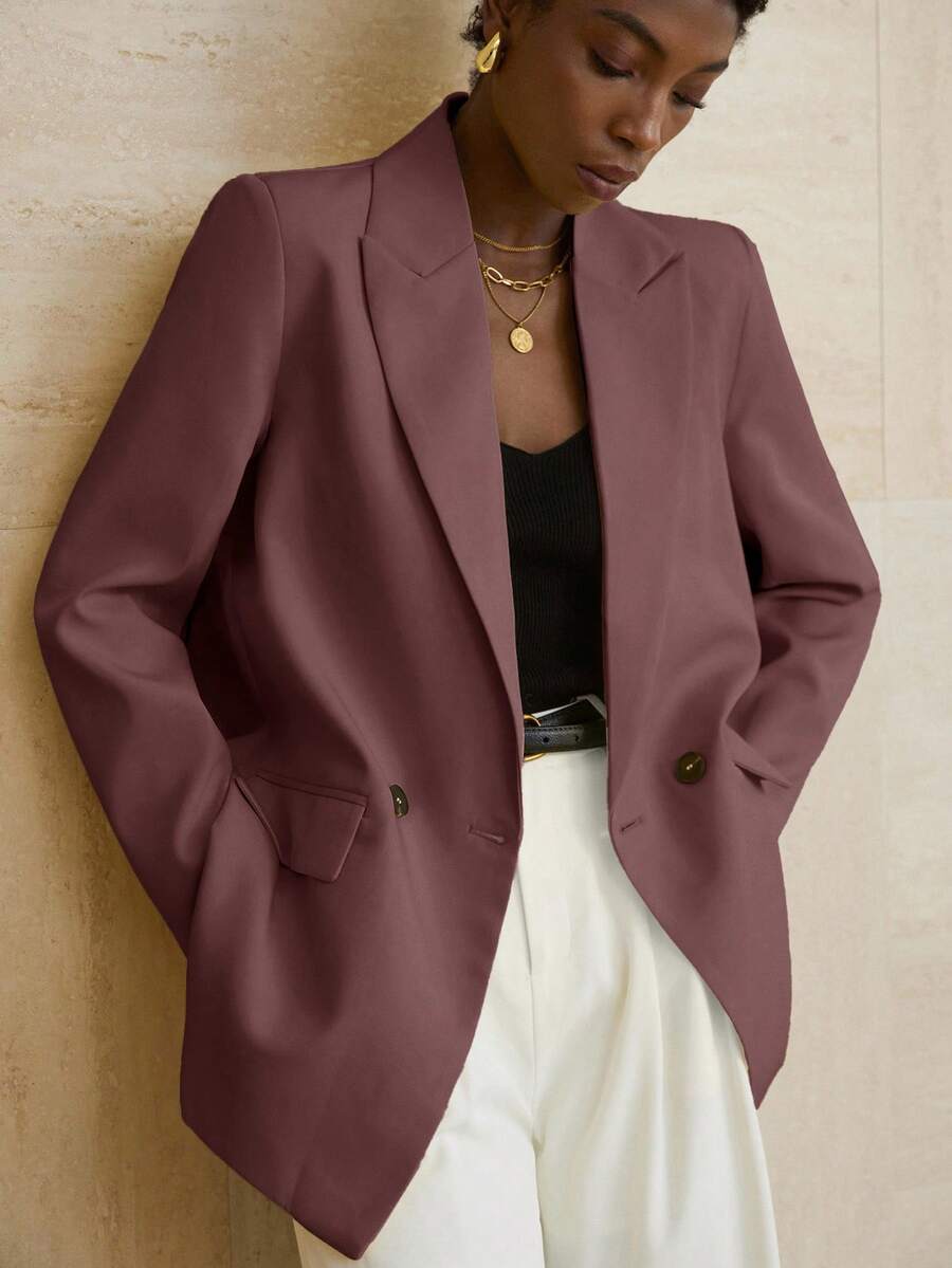 Aveloria Modichic Women's Business Style Solid Color Double-Breasted Blazer Jacket For Commuting, Autumn - Purple - View 1