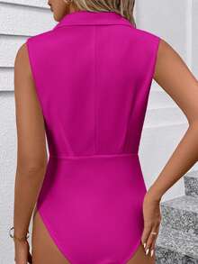 SHEIN Clasi Women's Elegant White Bodysuit With Blazer Collar - Red Violet - View 2