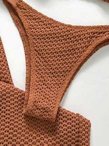 Swim Chiccia Women's Solid Color Knotted Camisole Bikini Set With Pants - Beige - View 7