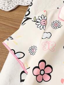 SHEIN Bộ đồ mặc nhà 2 món cho bé gái, gồm áo khoác và quần đan họa tiết trái tim và hoa. - Màu be - Xem 6