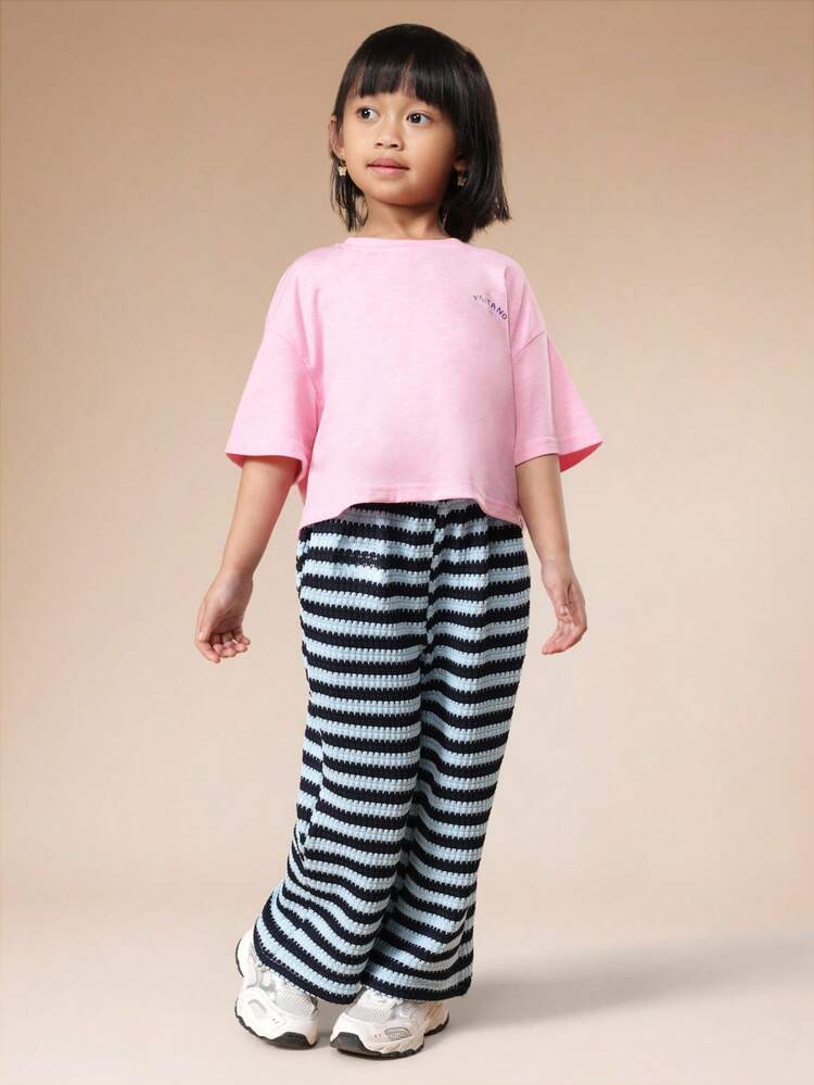 Pink T-Shirt With Striped Pants Set