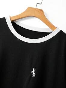 SHEIN CURVE+ 大码撞色圆领短袖短裤运动套装休闲两件套女式短袖短裤套装运动短裤短袖上衣 - 黑色 - 查看 8