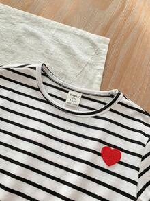 Mommy And Me Matching Casual Striped Short Sleeve Knit Elastic Round Neck Dress, Summer - Black - View 6