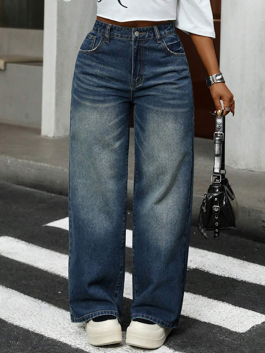 DAZY Women's Streetwear Loose Fit Jeans - Blue - View 1