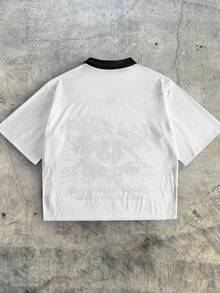 AXEPEAK Camisa polo casual de hombre con cuello vuelto, estampado de letras y ojos, para verano - Blanco - Ver 2