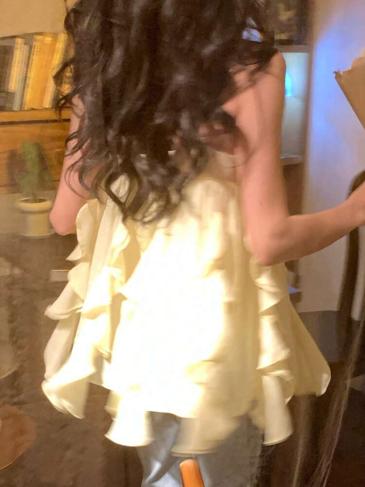 Women's Solid Color Chiffon Ruffle Trim Casual Vacation Summer Camisole