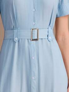 Uhlyne Đầm kiểu Pháp tối giản chất liệu rayon viscose giả denim, cổ chữ V, thắt eo, phong cách giản dị nhưng thanh lịch, phù hợp cho đi làm, nghỉ lễ, mặc hàng ngày, dự tiệc hoặc đi nghỉ mát. - Màu xanh lam - Xem 5