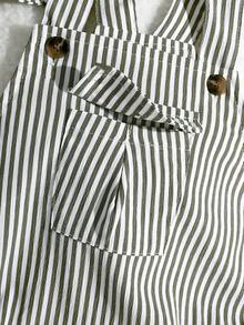 SHEIN Playful Pals 2件裝新生兒男嬰/女嬰中性服裝套裝 綠白條紋吊帶連身褲 夏季休閒度假款 極簡風 0-3歲 - 綠色 - 查看 4