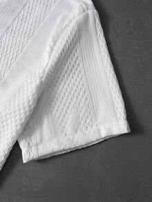 PAVTROS Men's Solid Color Jacquard Knit Short Sleeve Shirt - White - View 6
