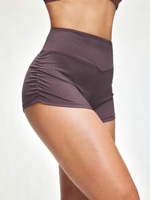 SHAPORA 女士高腰褶皱休闲睡衣短裤 - 咖啡棕 - 查看 4