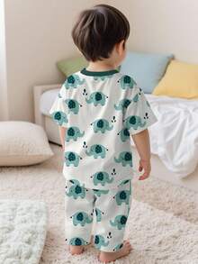 男婴卡通图案休闲家居服套装，宽松版型，适合夏季穿着 - 彩色 - 查看 2