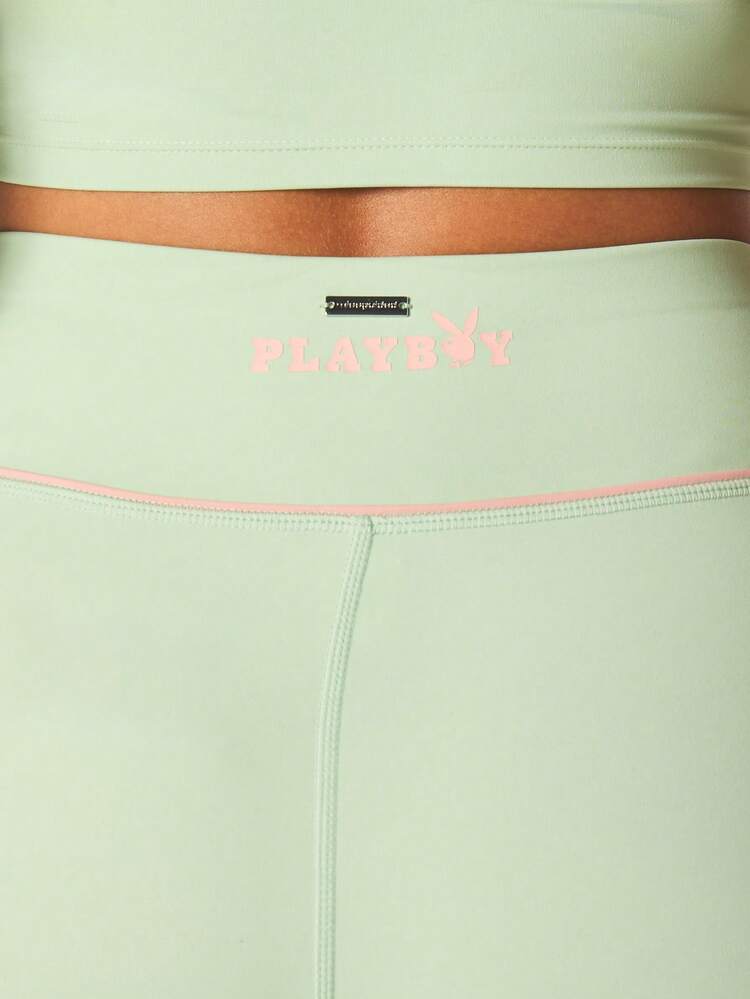 Missguided x Playboy Athletic High Waisted Sports Leggings With Pink Contrast Piping Full Length Yoga Training Bottoms