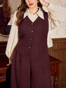 Vintamour Bộ đồ nữ cỡ lớn kiểu retro, bộ đồ kaki, bộ đồ hai mảnh kiểu retro dành cho nữ, trang phục công sở, bộ đồ mùa thu cho nữ, bộ đồ hai mảnh mùa thu. - Màu Đỏ Sâu - Xem 6