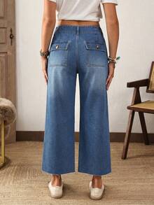 EMERY ROSE Women's Straight Leg Casual Summer Versatile Jeans With Pockets - Blue - View 2