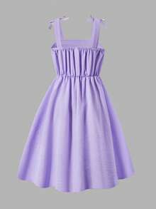 SHEIN 1pc Girls' Elegant Woven Solid Color Pleated Camisole Dress, Bowknot Decor, Suitable For Casual Daily Wear In Spring/Summer - Mauve Purple - View 7
