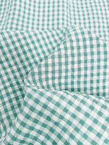 SHEIN Frenchy Women's Round Neck Shell Trim Plaid Print Camisole And Pants Casual 2 Pieces Set - Mint Green - View 6