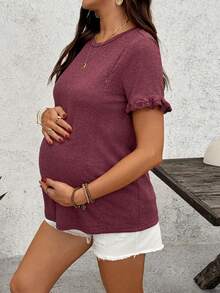 SHEIN 孕妇及哺乳期休闲荷叶边短袖T恤，夏季 - 紅色 - 查看 5