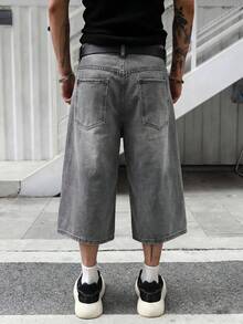 Manfinity EMRG Men's Casual Washed Loose Denim Shorts - Grey - View 2