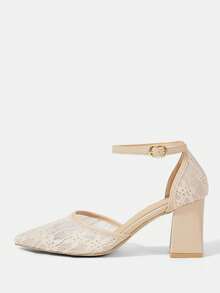 CUCCOO HITCHD 女士优雅纯色蕾丝高跟鞋，圣诞节必备 - 杏色 - 查看 8