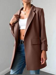 SHEIN Cottnline Ladies' Colorblock Lapel Collar Blazer - Brown - View 4