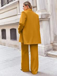 SHEIN Plus Shawl Collar Double Breasted Blazer & Pants - Yellow - View 2