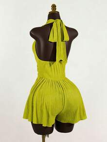 GlowEve Women's Sleeveless Tie-Up Backless Halter Romper - Green - View 2