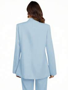 Aveloria Modichic Women's Minimalist Elegant Commuter Shawl Collar Double-Breasted Blazer - Baby Blue - View 2