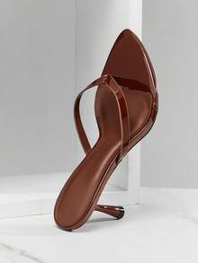 SHUZIA Women's Fashion Daily Versatile Thong Slip-On Heeled Sandals Summer Shoes - Chocolate Brown - View 6