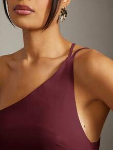 Hauture Sexy Summer Office Casual Simple Solid Asymmetrical One Shoulder Hem Tank Top - Burgundy - View 6