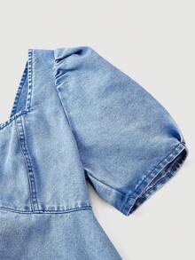 Sweetra 女士休闲牛仔衬衫 - 藍色 - 查看 3