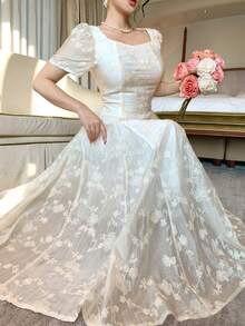 DAZY Đầm maxi nữ in họa tiết thêu toàn thân - trắng - Xem 2