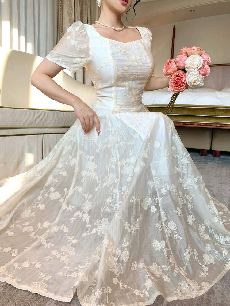 Women's Full Print Embroidered Dress Sundress