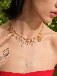 Glisma 1 件女士吊饰项链，粗链项链，带多个吊饰，女士珠宝 - 金色 - 查看 5