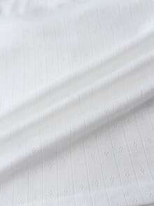 SHEIN 少女白色提花针织褶皱胸部甜美女孩校园休闲修身T恤 - 白色 - 查看 6