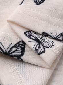 DAZY Butterfly Print Loose Asymmetrical Shoulder Women Nightgown - Beige - View 7