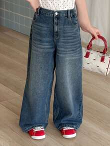 DAZY Jeans de niña con bordado de lazo - Azul - Ver 3