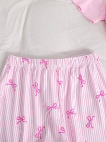 SHEIN Tween Girls' Pink Casual Loose Butterfly Print Loungewear Set, Summer - Baby Pink - View 6