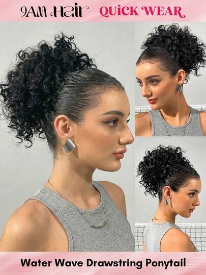 QUICK WEAR Ponytail Human Hair 1pc Water Wave Drawstring Ponytail Extension Natural Black Elegant Corn Wave Style Girl's Ponytail Human Hair Extension For All People Daily Use Sport Vacation Travel Festival Prom Outdoor Cosplay Campus School Beach Wedding Camping Holiday Outfits Summer Outfits Vacay Vibes Charm Elegant Casual Y2k Fashion Styles Ss25 Keywords