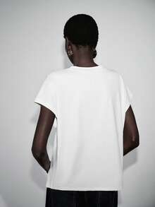 Lumivelle Camiseta casual de mujer de unicolor con cuello redondo y botones, primavera/verano - Blanco - Ver 2