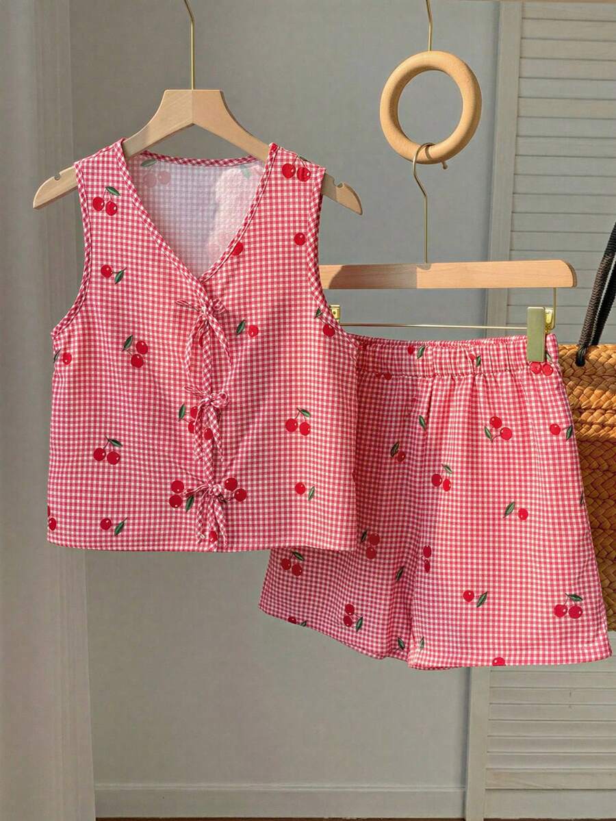 2 piezas Conjunto de top de tirantes de colores para niñas, estilo ajustado y suave, adecuado para el hogar, deportes, actividades de fin de semana y uso diario durante todo el año - Multicolor - Ver 1