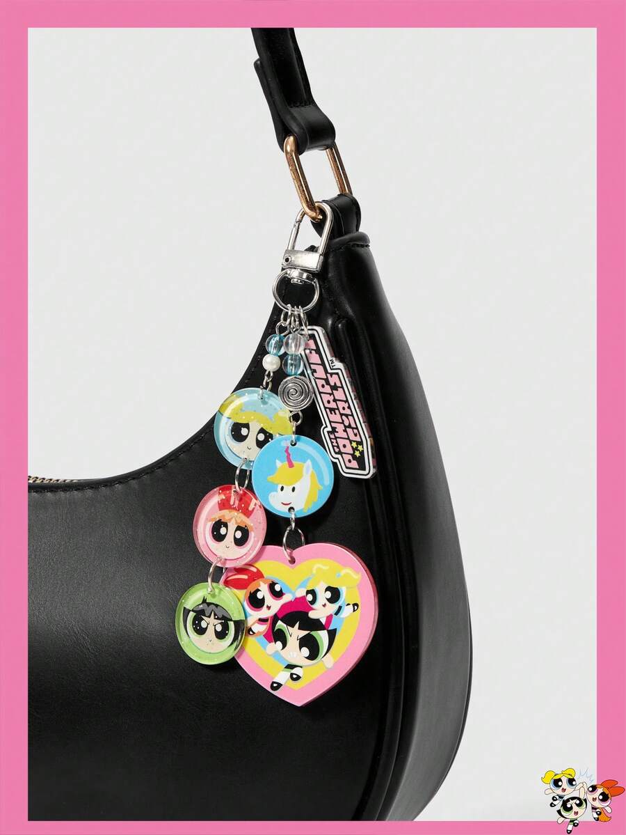 THE POWERPUFF GIRLS X SHEIN 1件飞天小女警粉色、绿色和蓝色三人组心形吊坠复古可爱卡通挂件,质感丰富 - 多色F - 查看 1