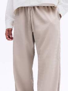 SUMWON Men Relaxed Drawstring Ribbed Textured Pull On Wide Leg Casual Pants With Side Pockets Elastic Waist Lounge - Khaki - View 5