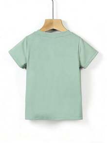 SHEIN Explorewe Toddler Boys' All-Match Solid Color T-Shirt, Versatile Summer Essential - Green - View 2