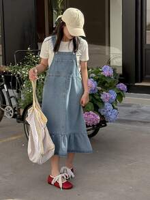 Dazy Kids Vestido peto de mezclilla para niñas - Azul - Ver 5