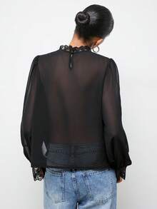 Maija 女士时尚优雅休闲蕾丝拼接长袖衬衫 - 黑色 - 查看 6