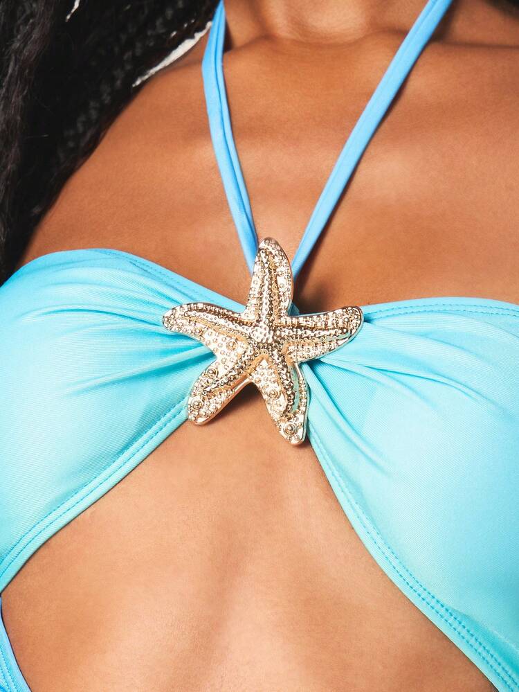 MISSGUIDED Halter Cut Out One Piece With Starfish Detail