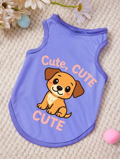 PETSIN 1pc Cute Yellow Little Golden Retriever Dog Letter Printed Pet Tank Top Purple Skin Friendly Breathable Pet Clothes