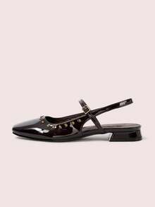 CUCCOO DOLLMOD Women's Fashion Black Patent Leather Mary Jane Low Heel Square Toe Flats For Christmas Spring Shoes - Coffee Brown - View 3